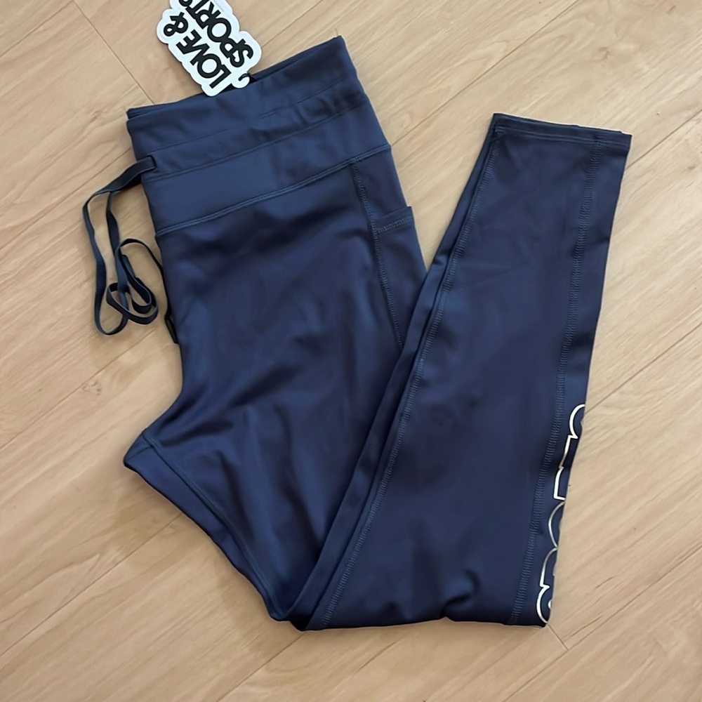 NWT LOVE & SPORTS WOMENS HIGH RISE FITNESS LEGGINGS WITH BLUE GOLD SIZE XL - Picture 5 of 15